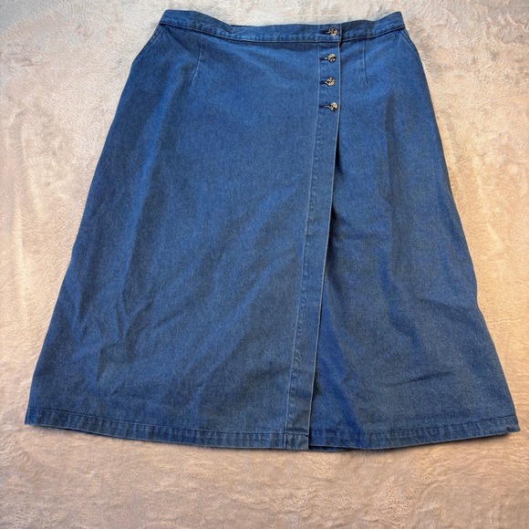 L.L. Bean Dresses & Skirts - L.L. Bean Women's Denim Wrap Skirt Button Front Blue A-Line USA Size 20